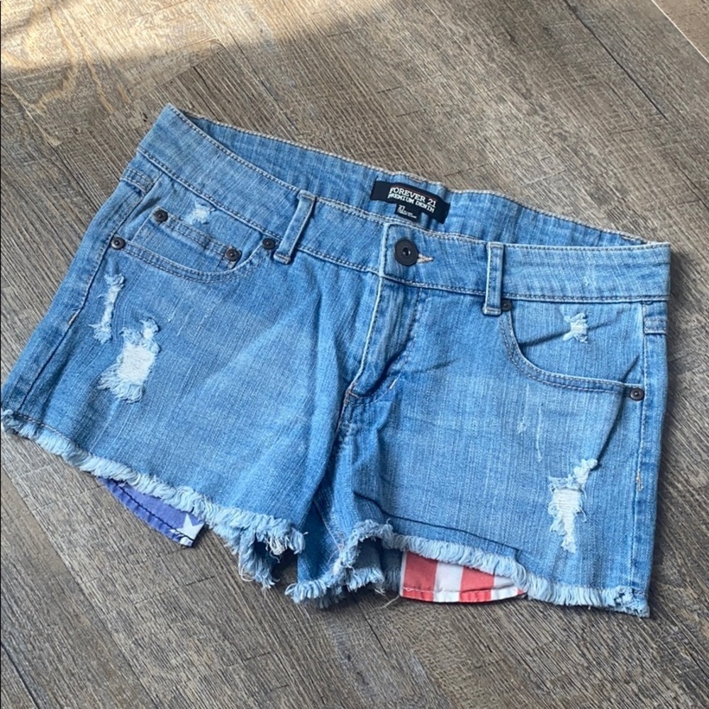 FOREVER 21 USA 🇺🇸 Flag Denim Shorts 27